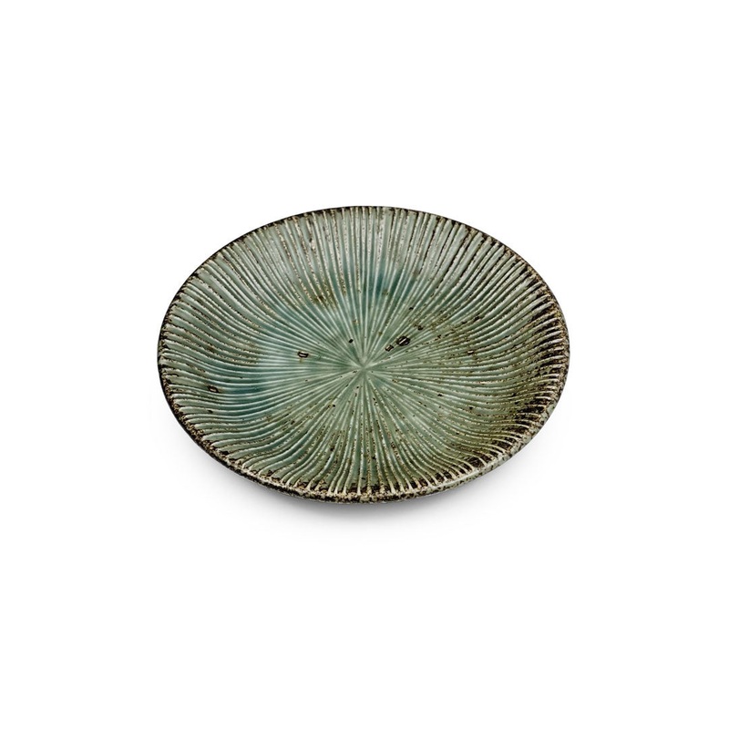 Rusty Moss Green Sendan Line Textured Round Plate Kozara 4.9" dia