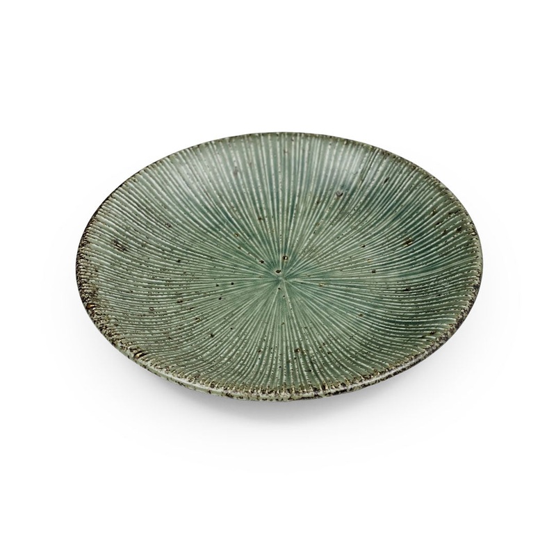 Rusty Moss Green Sendan Line Textured Round Salad Plate 7.1" dia