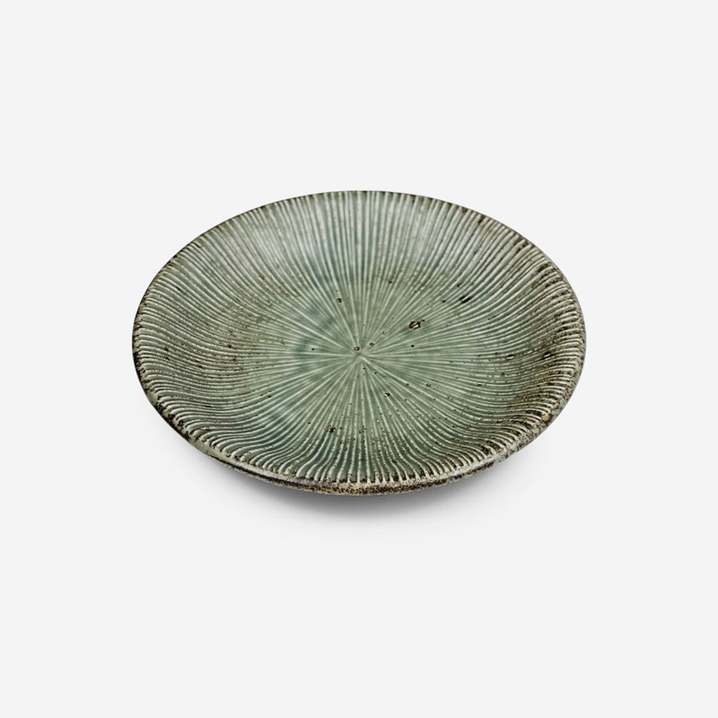 Rusty Moss Green Sendan Line Textured Round Side Plate Kozara 5.9" dia