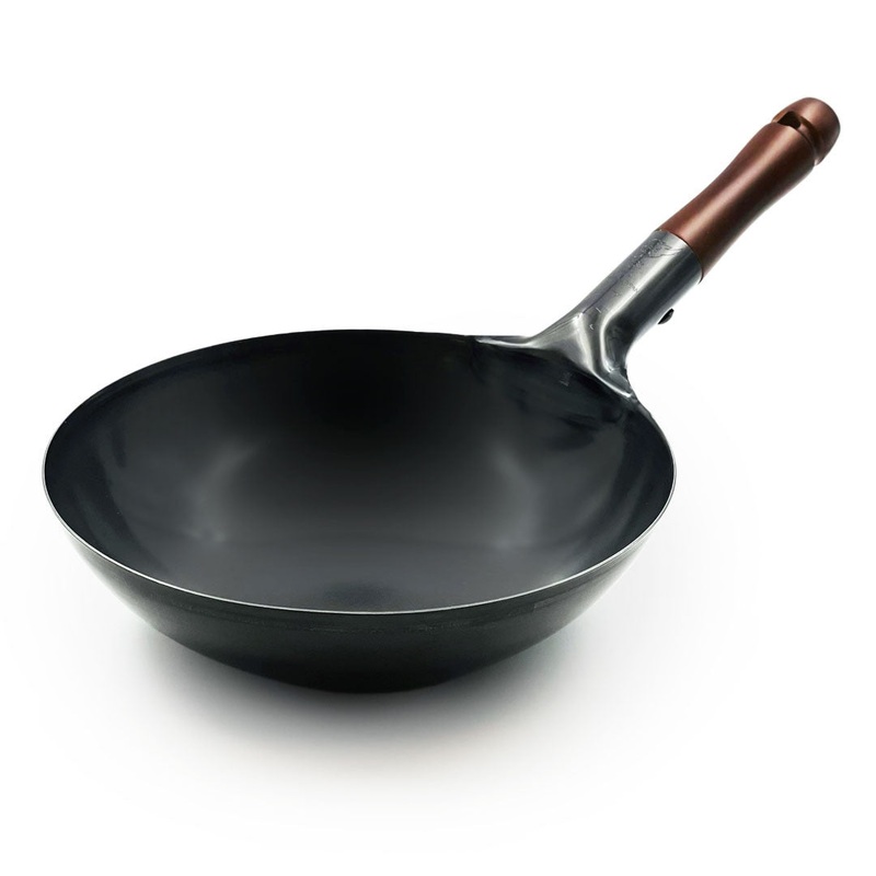 Summit Iron Beijing Round-Bottom Wok Stir Fry Pan 10.6" dia with Wooden Handle