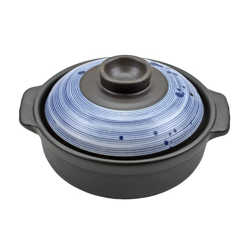 Urushizome Blue x Black Donabe Earthenware Pot 35 fl oz / 6.3" dia