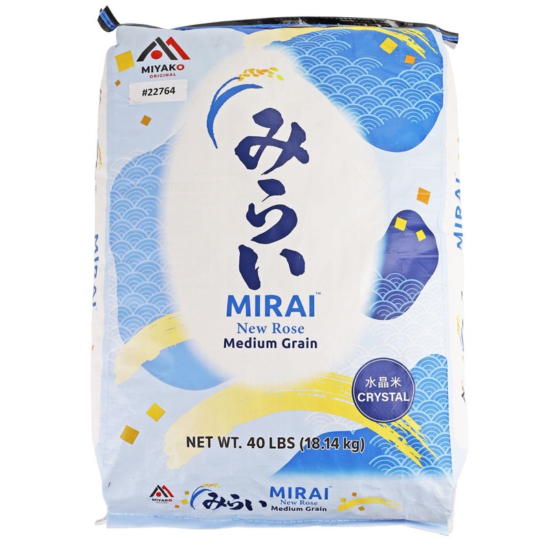 Mirai New Rose Medium Grain White Crystal Rice 40 lbs (18.14kg)