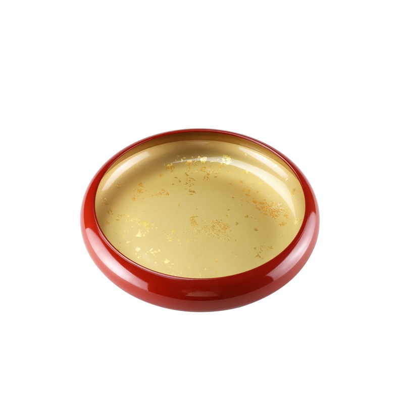 Red Sushi Serving Tray (Sushi Oke) with Gold Interior 10.6" dia