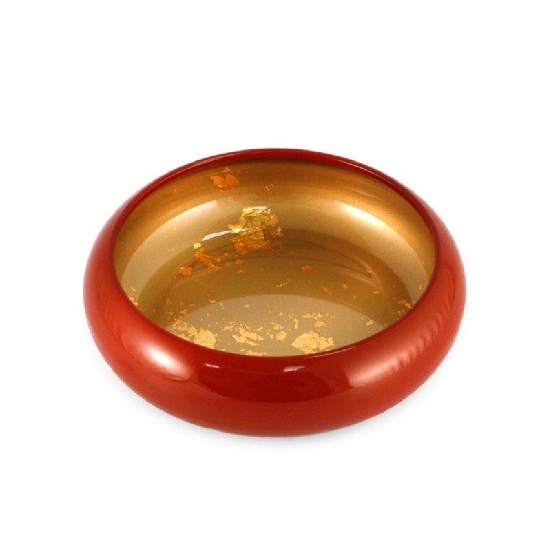 Red Sushi Serving Tray (Sushi Oke) with Gold Interior 6.7" dia