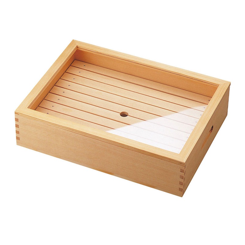 Wooden Sushi Neta Box with Clear Lid 14.75" x 11.4"
