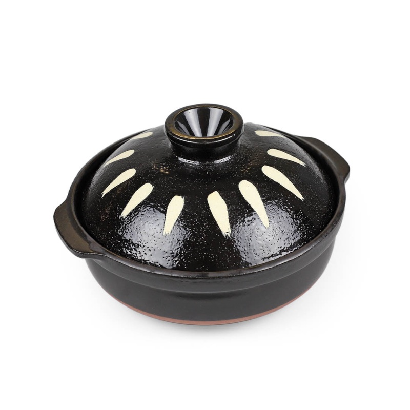 Black Tokusa Ceramic Coated Donabe Earthenware Pot 37 fl oz / 6.7" dia