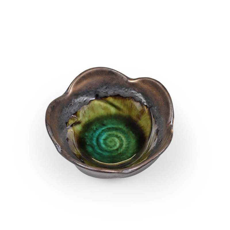 Bronze x Oribe Green Ume Flower Shaped Kobachi Appetizer Bowl 4.5 fl oz / 3.9" dia