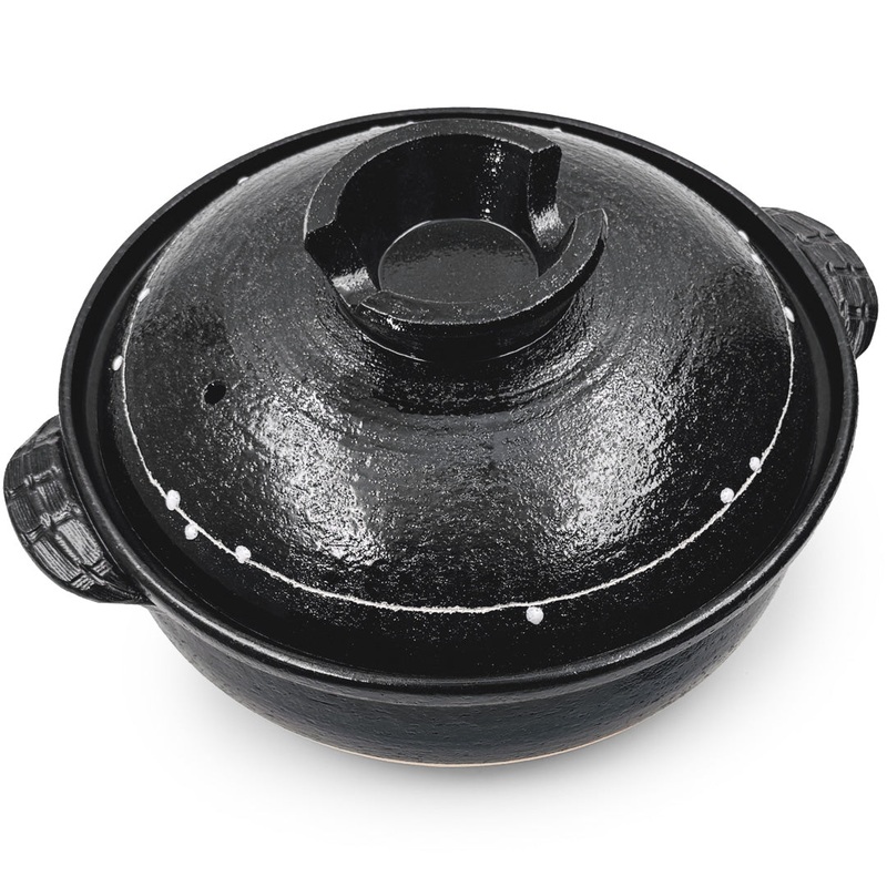 Kuroyu Black x White Line Banko Donabe Clay Pot 123 fl oz / 11.2" dia
