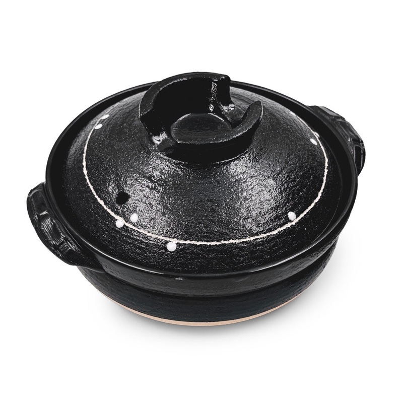 Kuroyu Black x White Line Banko Donabe Clay Pot 47 fl oz / 8.5" dia