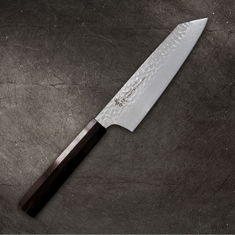 Sakai Takayuki Damascus Hammered VG-10 Kengata Gyuto 200mm (7.9") with Ebony Wa-handle