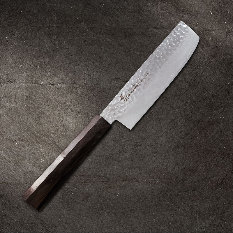 Sakai Takayuki Damascus Hammered VG-10 Nakiri 160mm (6.3") with Ebony Wa-handle