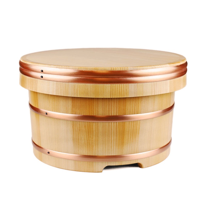 Sawara Cypress Anti-Crack Coated Ohitsu (Edobitsu) Sushi Rice Jar 91 fl oz / 11.8" dia