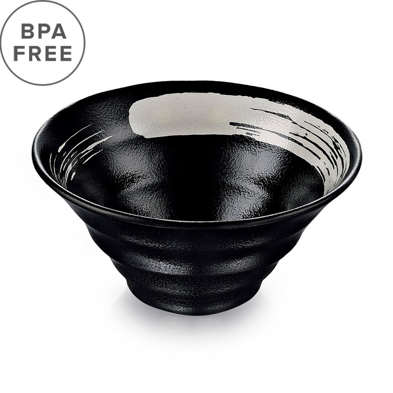 Melamine Black Grainy Noodle Bowl 57 fl oz / 8.75" dia with White Brushstroke