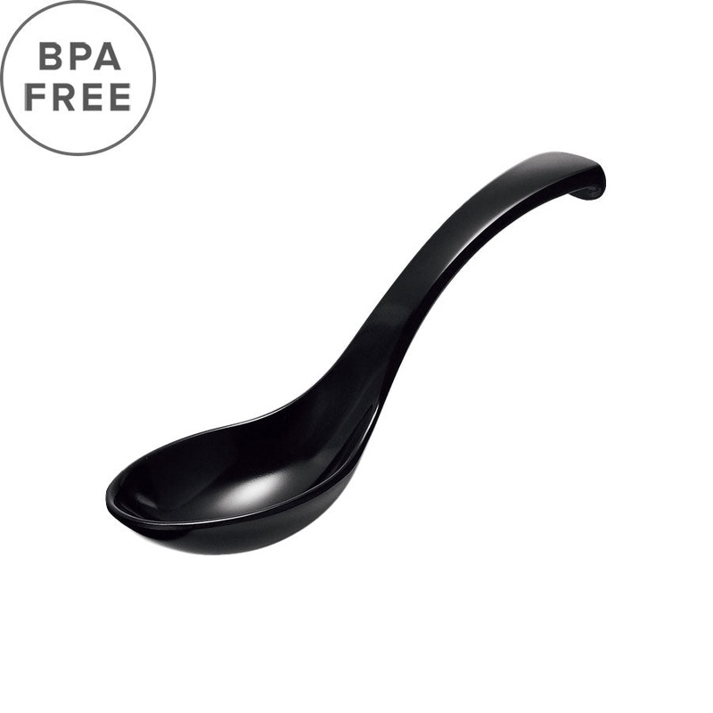 Melamine Large Black Renge Ramen Spoon with Carved Handle 6.7" Length (50 pcs)