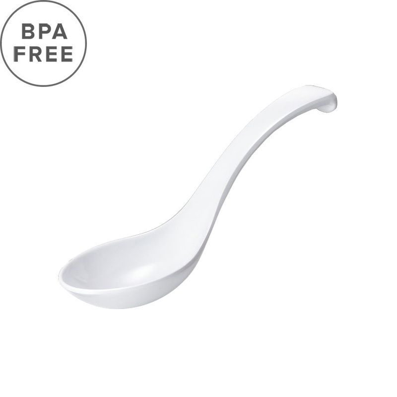 Melamine Large White Renge Ramen Spoon with Carved Handle 6.7" Length (50 pcs)