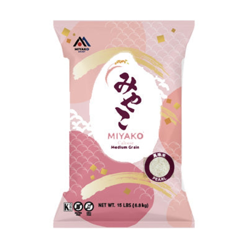 Miyako Calrose Medium Grain White Pearl Rice 15 lbs (6.8kg)