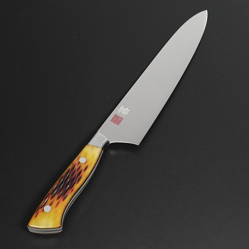 Nenohi Nagi Gyuto 210mm (8.2") Amber Jigged Bone Handle with Saya Cover