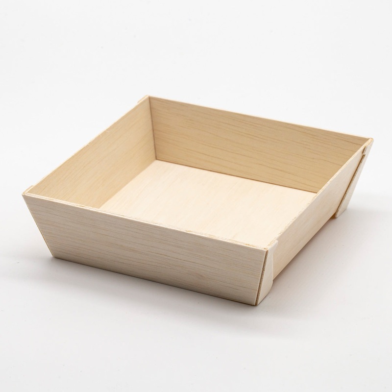Wooden Square Tapered Takeout Bento Box 4.5" x 4.5" (50/pack) - No Lid