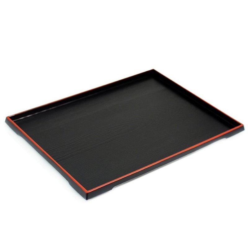 Black Rectangular Serving Tray with Red Trim 15.4" x 11.7"