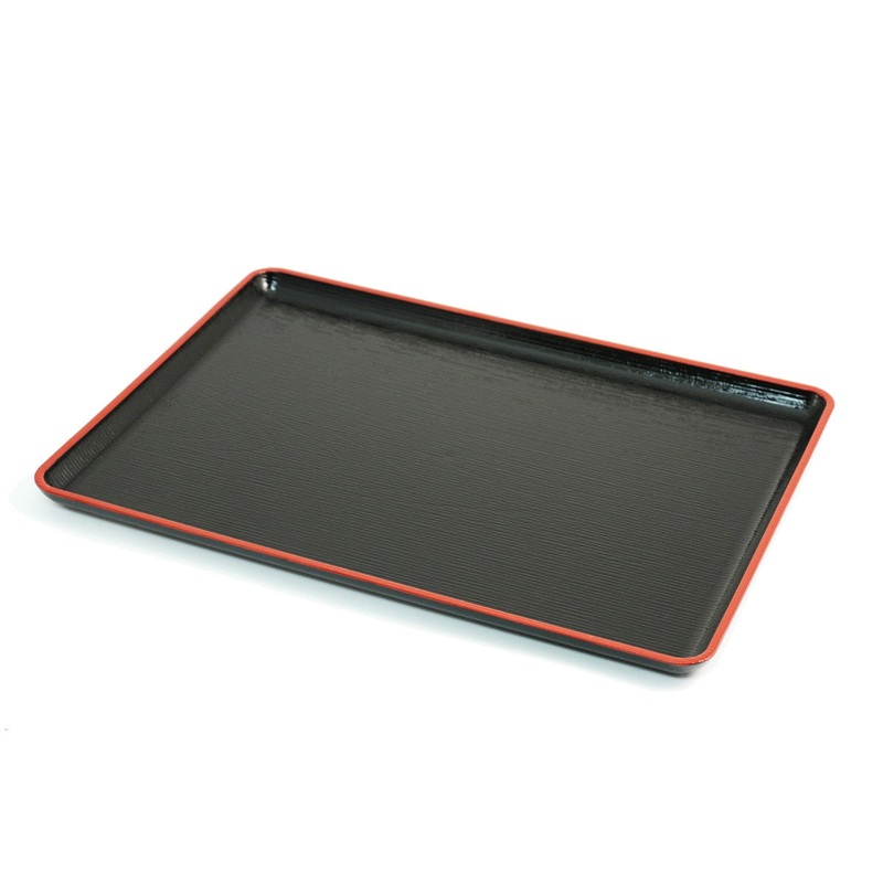 Non-slip Black Rectangular Tray with Red Trim Medium 13.25" x 10.4"
