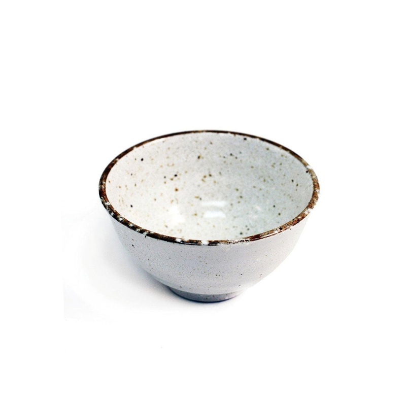 Ivory Rice Bowl Chawan with Brown Trim 11 fl oz / 4.72" dia