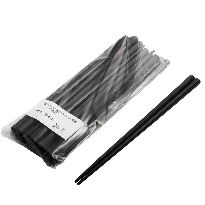 SPS Black Octagonal Chopsticks with Embossed Tips (Set of 10 Pairs)