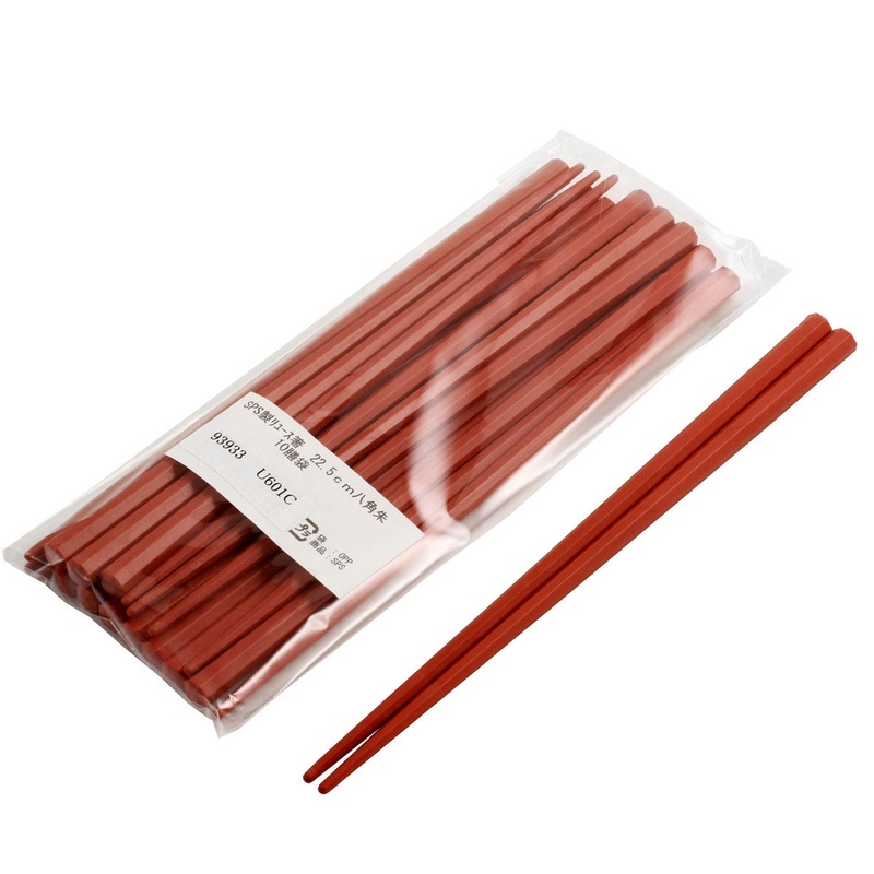 SPS Red Octagonal Chopsticks with Embossed Tips (Set of 10 Pairs)