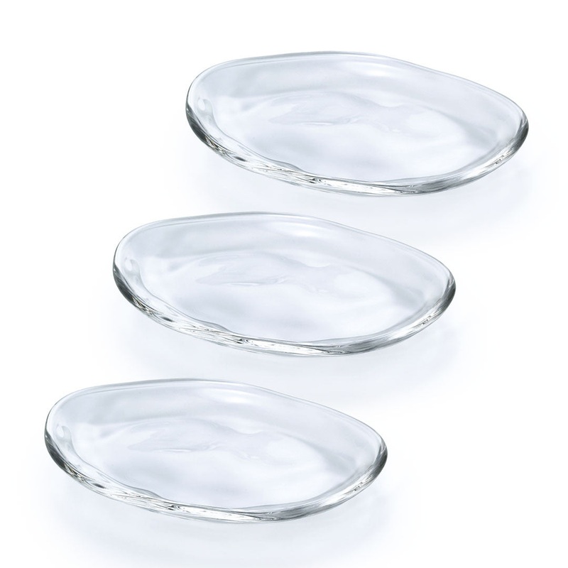 Organic Shaped Glass Appetizer Plate 5.8" x 3.75" (Set of 3)