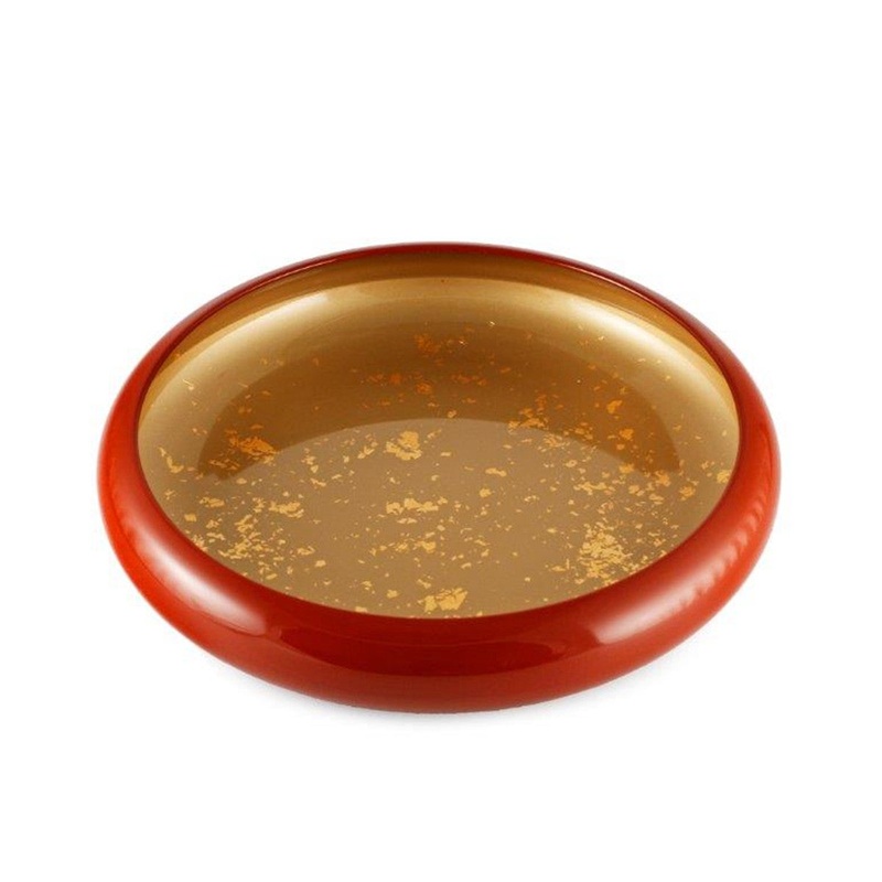 Red Sushi Serving Tray (Sushi Oke) with Gold Interior 12.91" dia