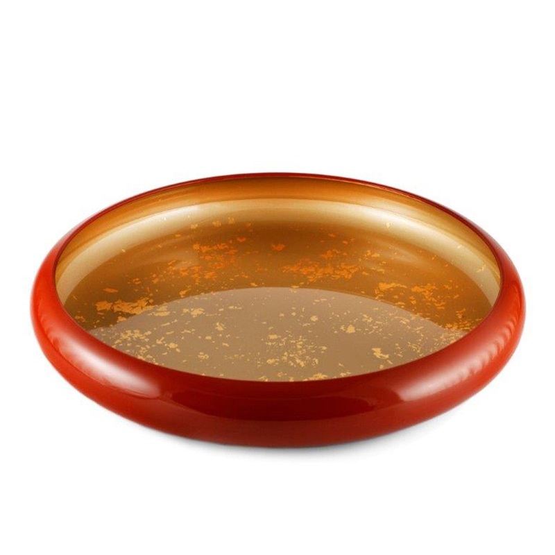 Red Sushi Serving Tray (Sushi Oke) with Gold Interior 15.24" dia