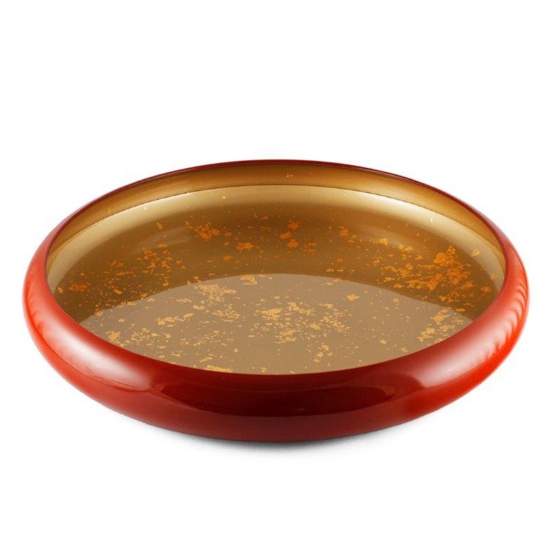 Red Sushi Serving Tray (Sushi Oke) with Gold Interior 19.49" dia
