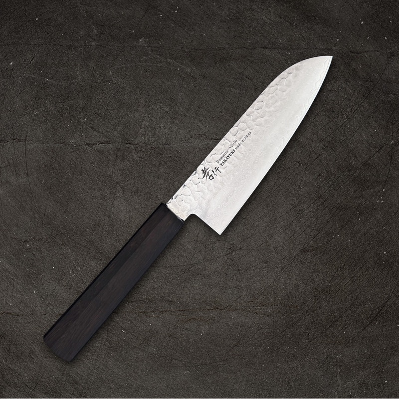 Sakai Takayuki Damascus Hammered VG-10 Santoku 170mm (6.7") with Ebony Wa-handle