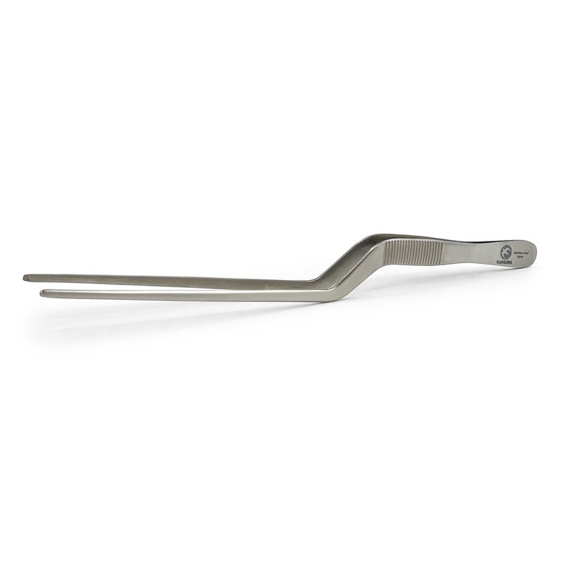 Chef Tongs Stainless Steel Offset Plating Tweezers 7.5" (190mm)