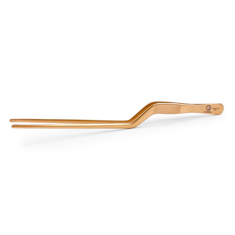 Chef Tongs Stainless Steel Offset Plating Tweezers 7.5" (190mm) - Pink Gold