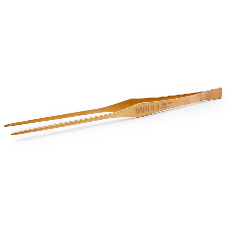 Chef Tongs Stainless Steel Straight Plating Tweezers 8.25" (210mm) - Pink Gold