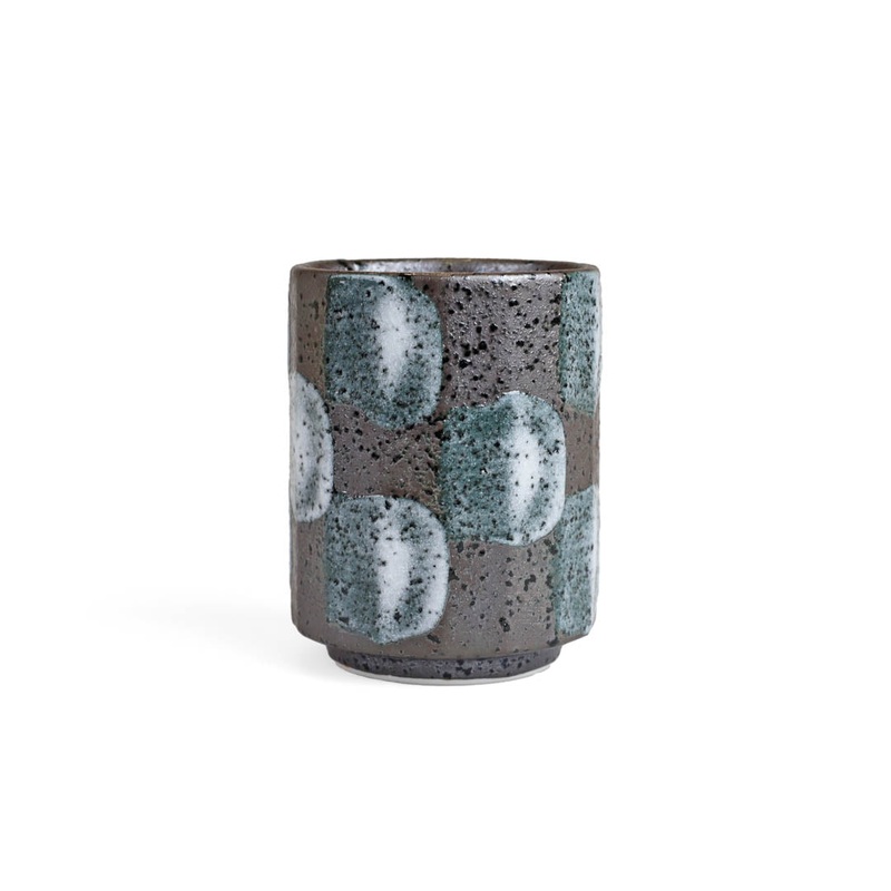 Kurobuki Charcoal x Moss Checkered Yunomi Teacup 10 fl oz / 3.1" dia