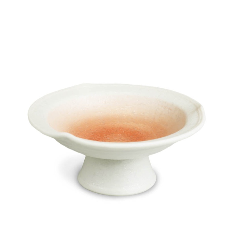 Pink Blown White Kobachi Dish with Stand 4.9" dia