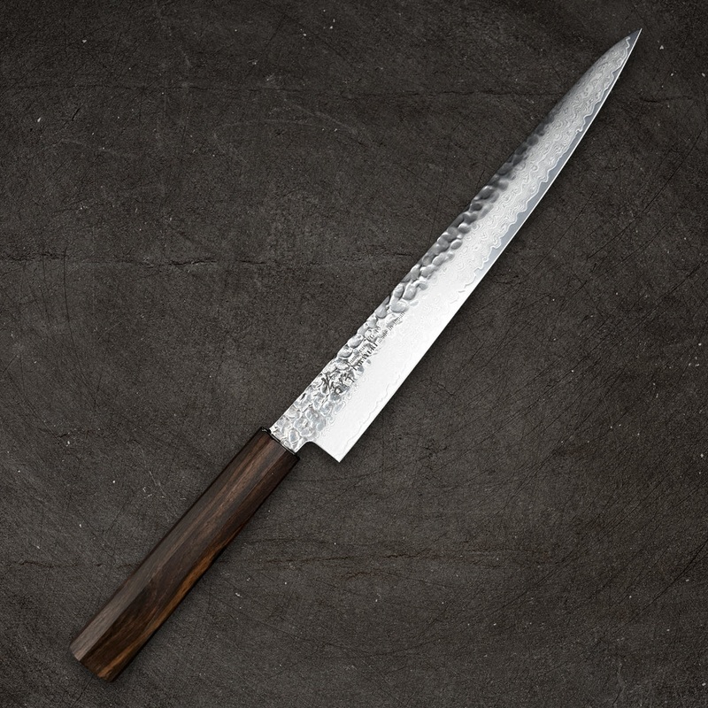 Sakai Takayuki Damascus Hammered VG-10 Sujihiki 240mm (9.4") with Ebony Wa-handle