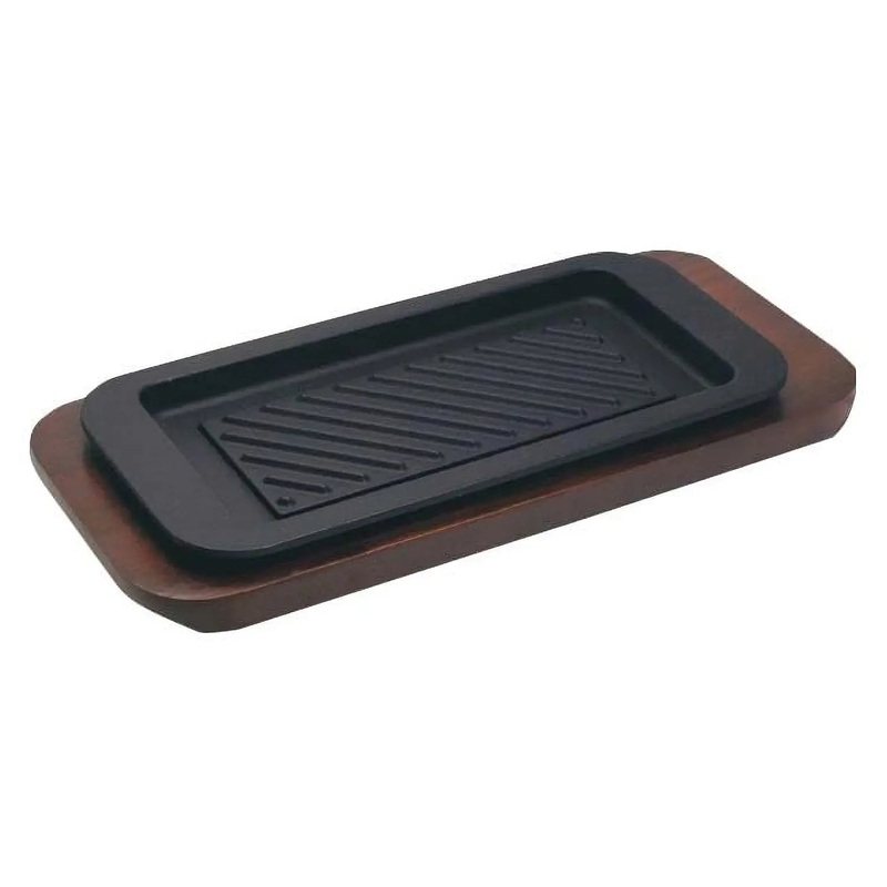 Asahi Chuzo Cast Iron Power Plate Rectangular Sizzler Platter Wave