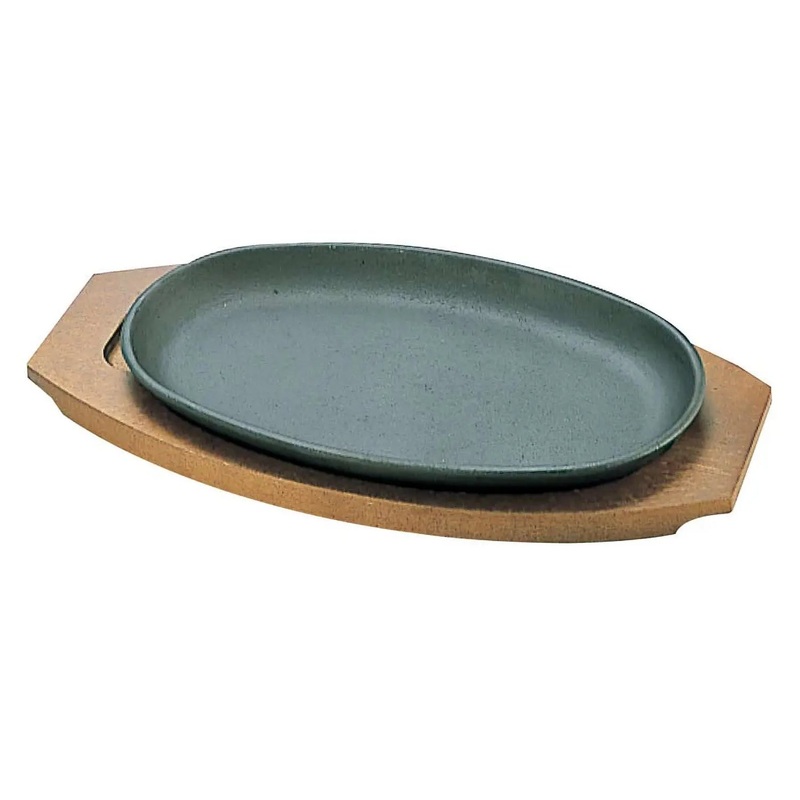 Ikenaga Cast Iron Sizzler Platter for Burger Steak with Plate Lifter