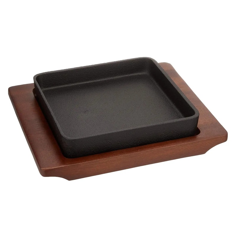Ikenaga Cast Iron Wood Square Sizzler Platter
