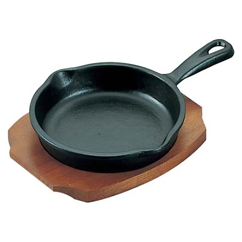 Asahi Chuzo Cast Iron Small Sizzler Platter with Handle and Double Spouts