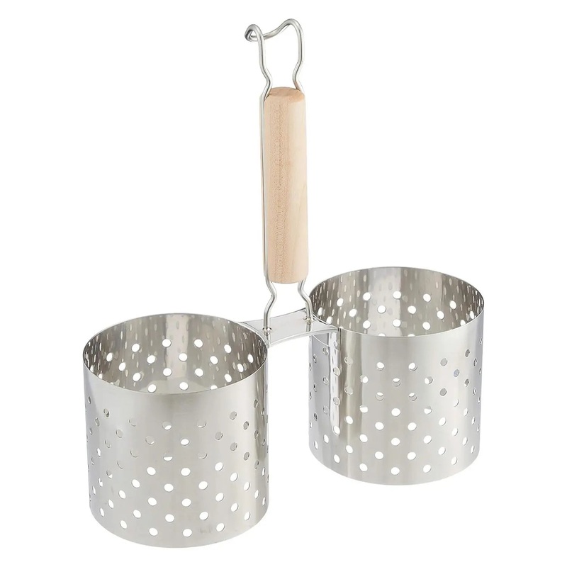 Yukiwa Stainless Steel Kakiage Tempura Deep Fryer Ladle 110mm 2 Portions with Wooden Handle