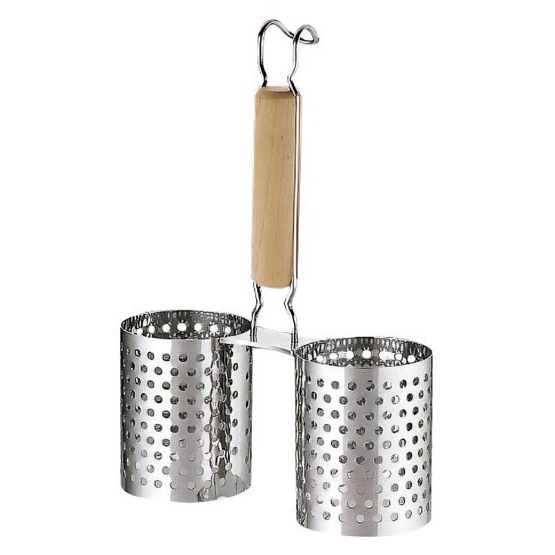 Yukiwa Stainless Steel Kakiage Tempura Deep Fryer Ladle 2 Portions with Wooden Handle