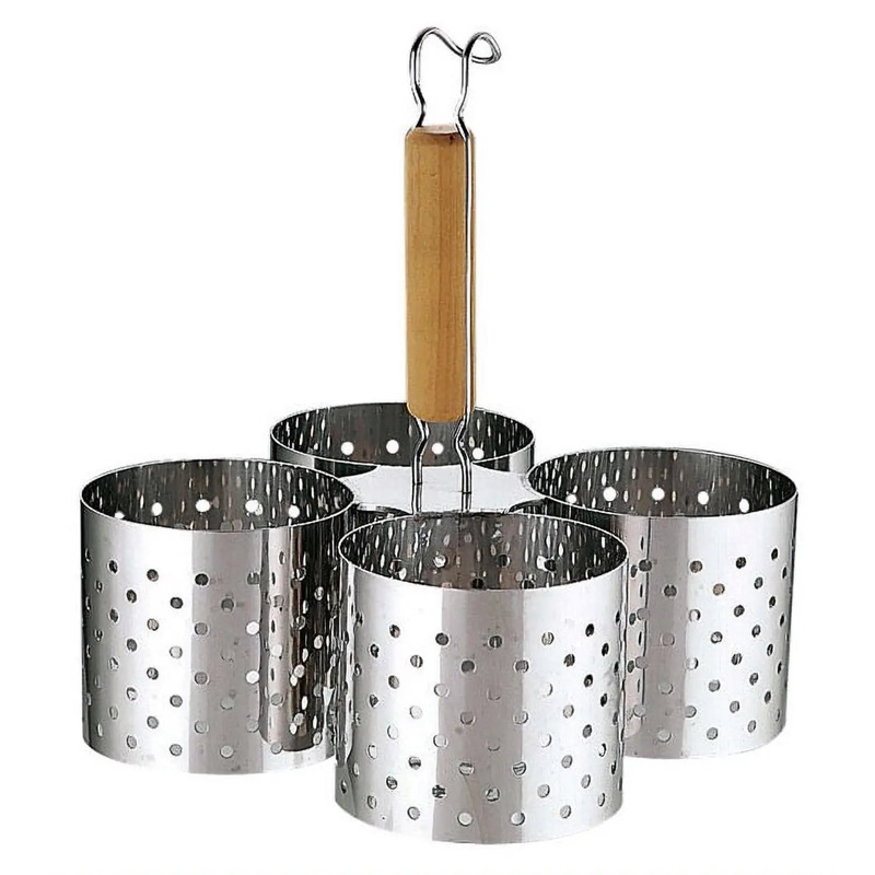 Yukiwa Stainless Steel Kakiage Tempura Deep Fryer Ladle 4 Portions with Wooden Handle