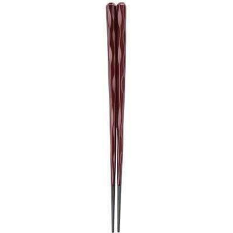 Fukui Craft Hexagonal Carved Double-Lacquered Non-Slip Chopsticks 24cm Wine Brown