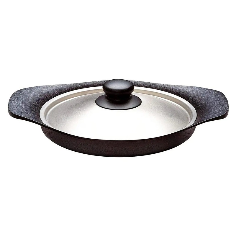 Sori Yanagi Cast Iron Induction Oil Pan Griddle 22cm with Stainless Steel Lid