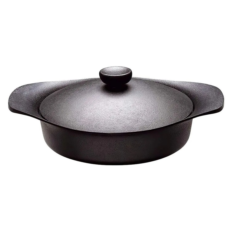 Sori Yanagi Cast Iron Induction Shallow Casserole 22cm with Lid & Fork