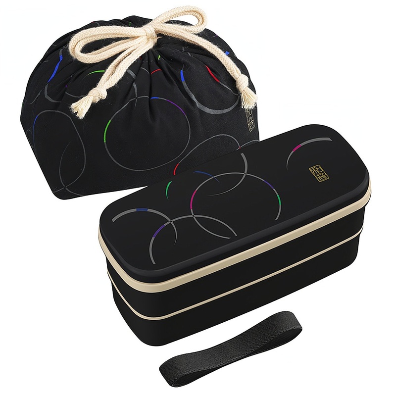 OSK Waon 2-Tier Nestable Bento Lunch Box with Chopsticks & Lunch Bag Set