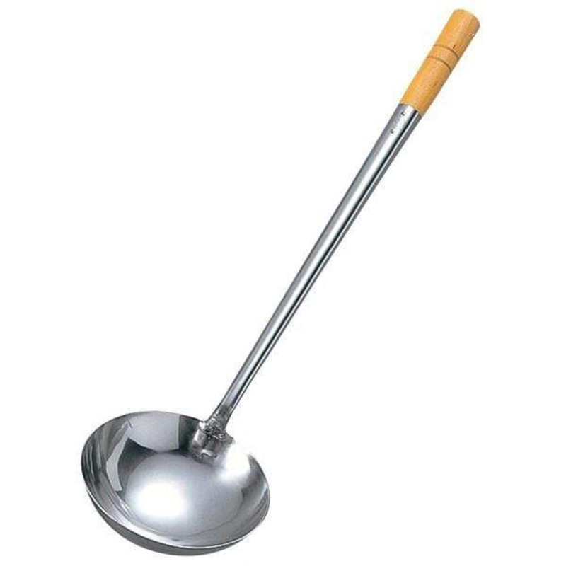 Yamagi Stainless Steel Wok Ladle (Hoak) with Wood Handle